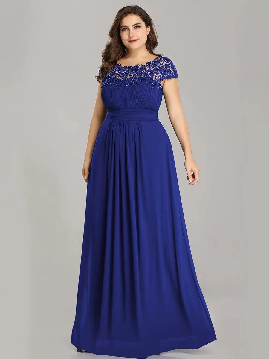 Lace Top Pleated Skirt Plus Size Evening Dresses