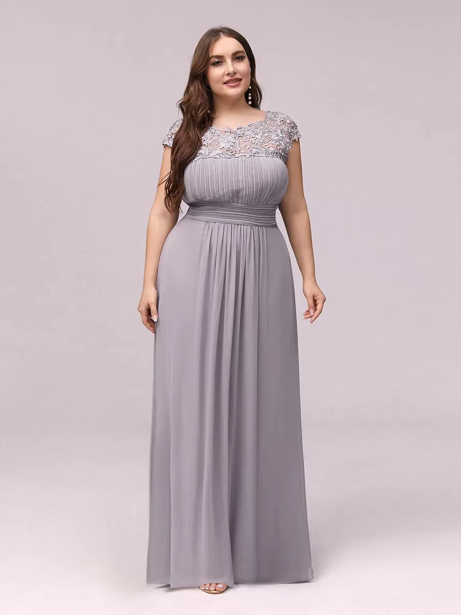 Lace Top Pleated Skirt Plus Size Evening Dresses