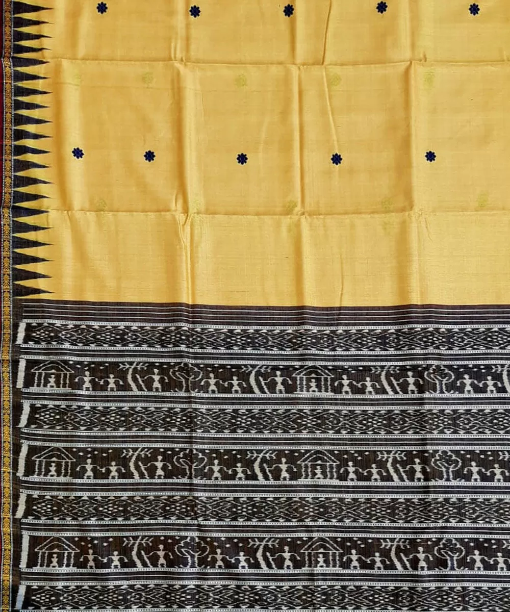 Light yellow black tussar silk handloom gopalpur saree