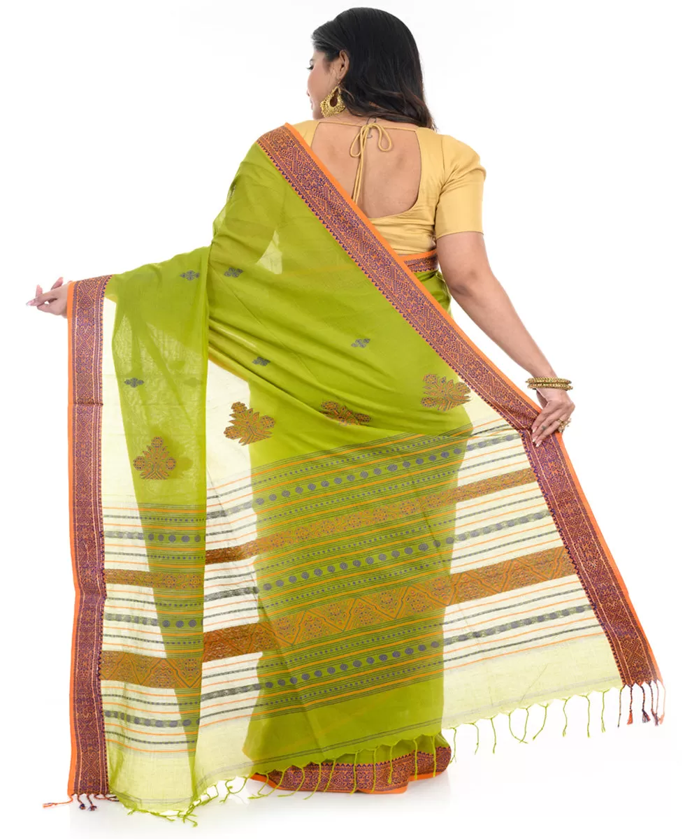 Lime green handloom shantipuri cotton saree