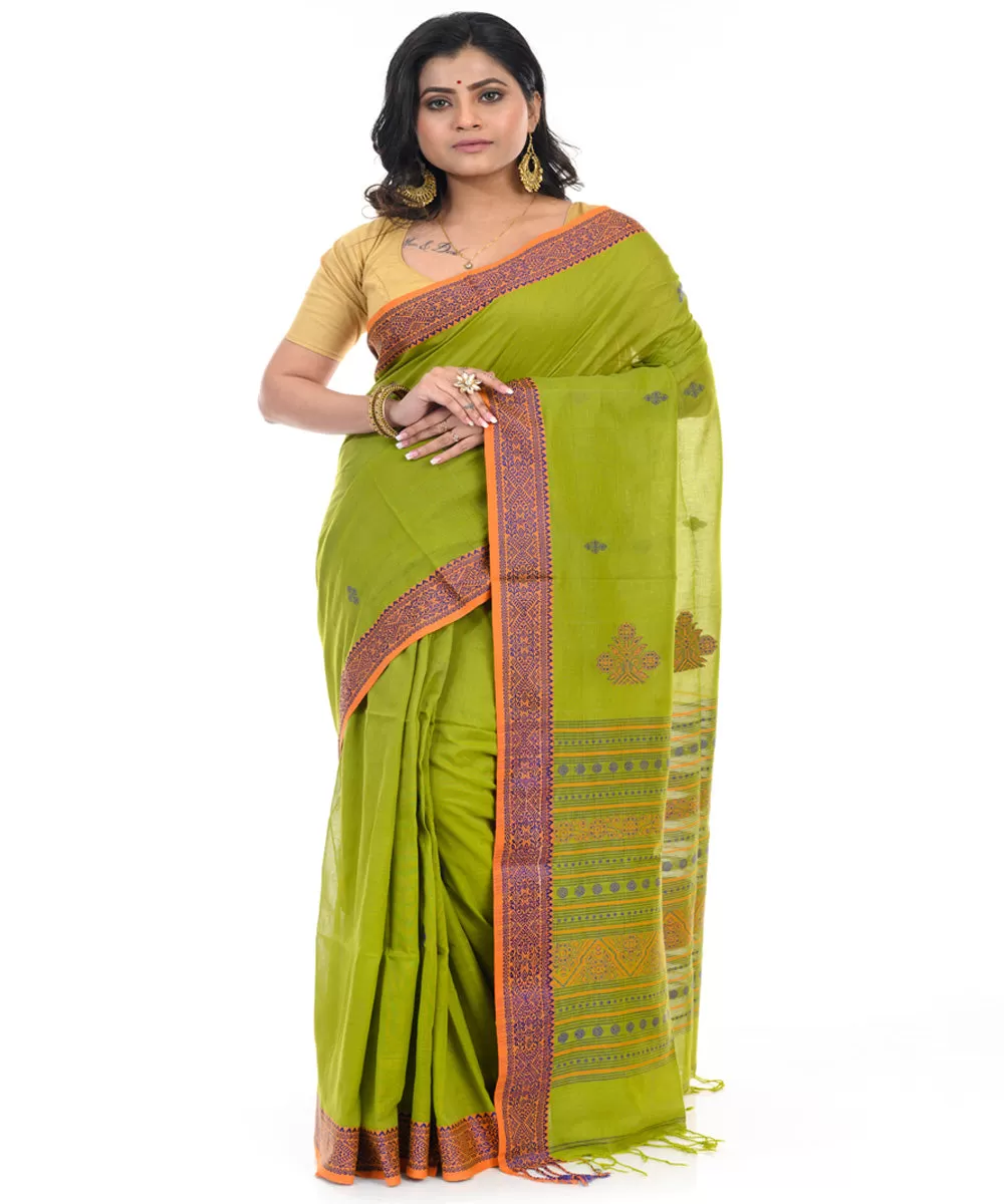 Lime green handloom shantipuri cotton saree