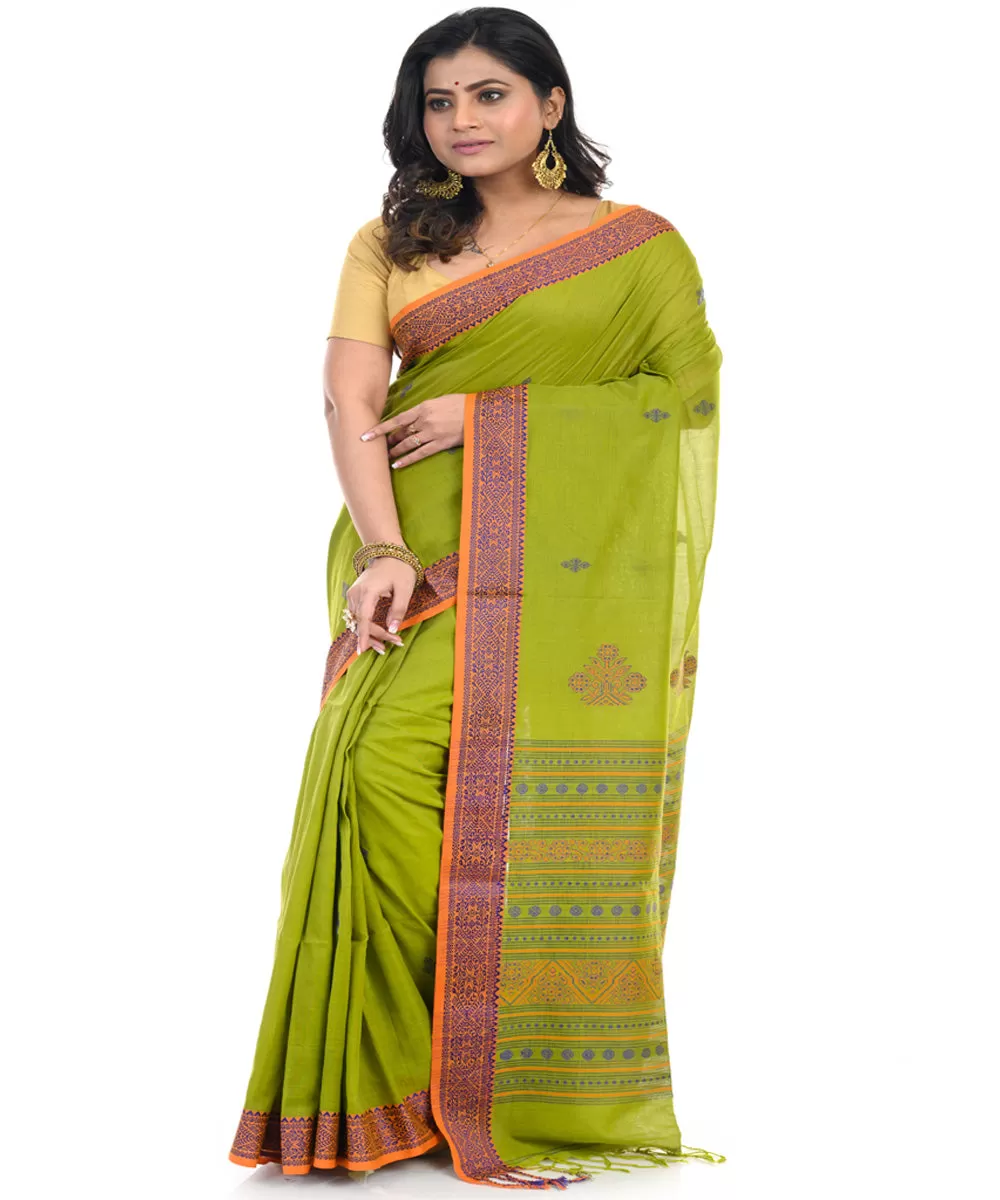 Lime green handloom shantipuri cotton saree