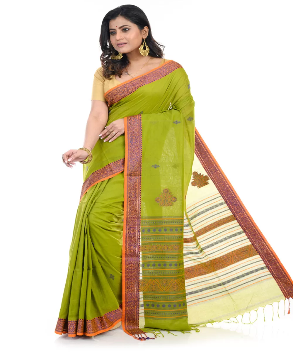 Lime green handloom shantipuri cotton saree