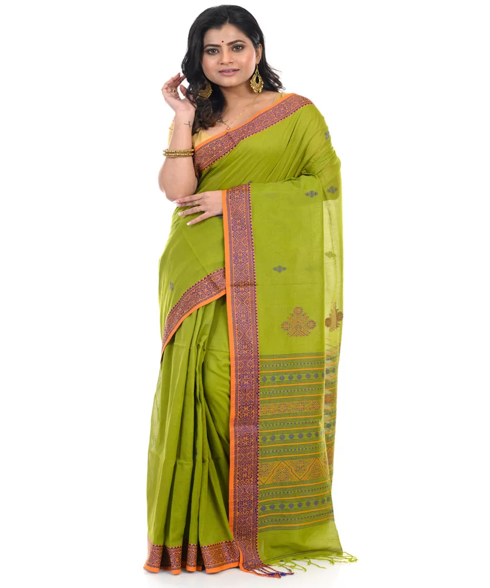 Lime green handloom shantipuri cotton saree