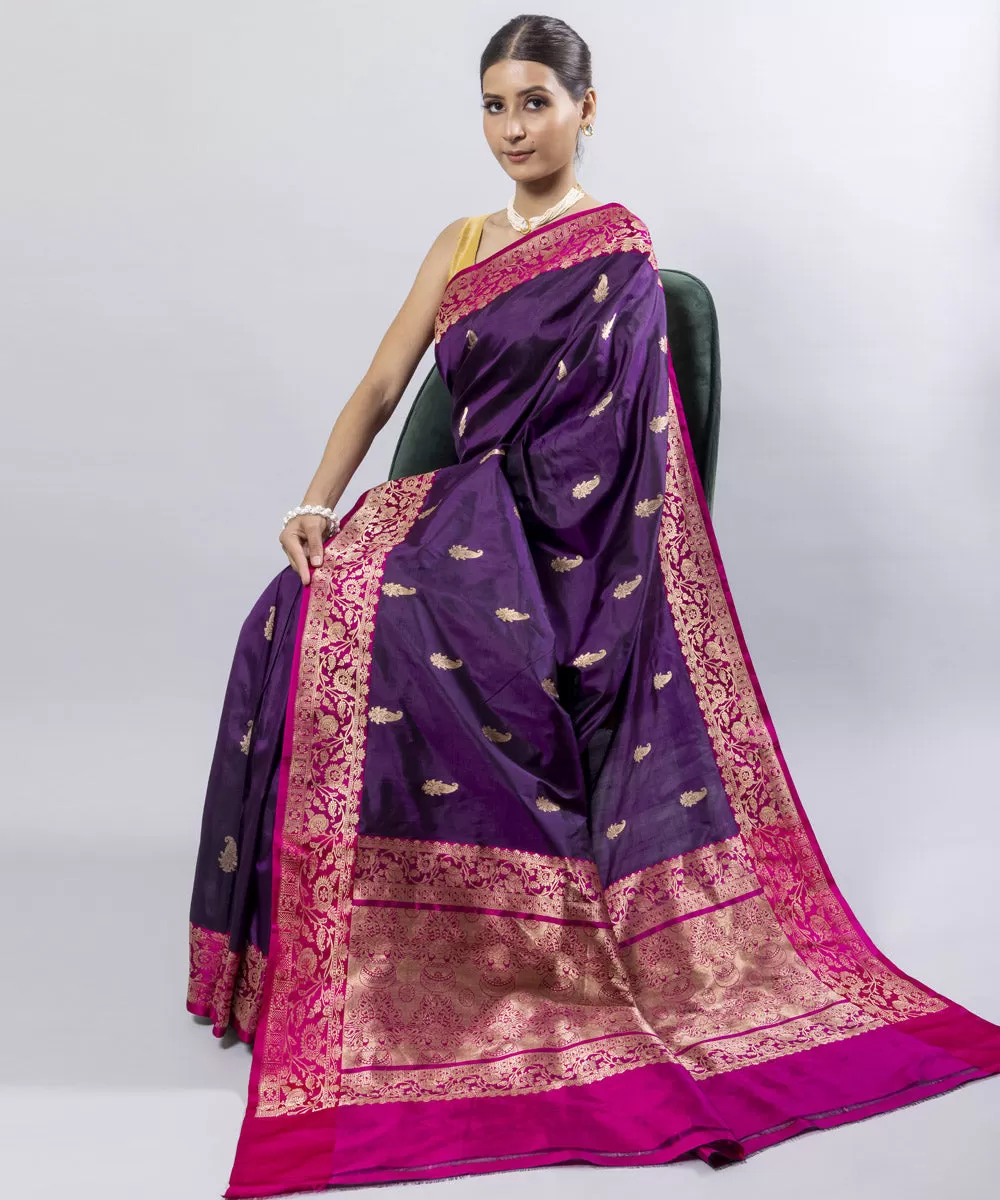 Magenta pink silk handwoven banarasi saree