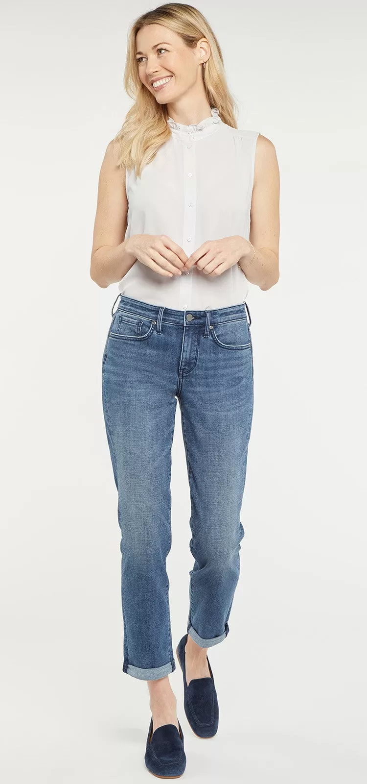 Margot Girlfriend Jeans Mediumblauw Premium Denim | Caliente