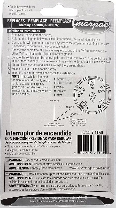 Marpac Push-To-Choke Ignition Switch 7-1150