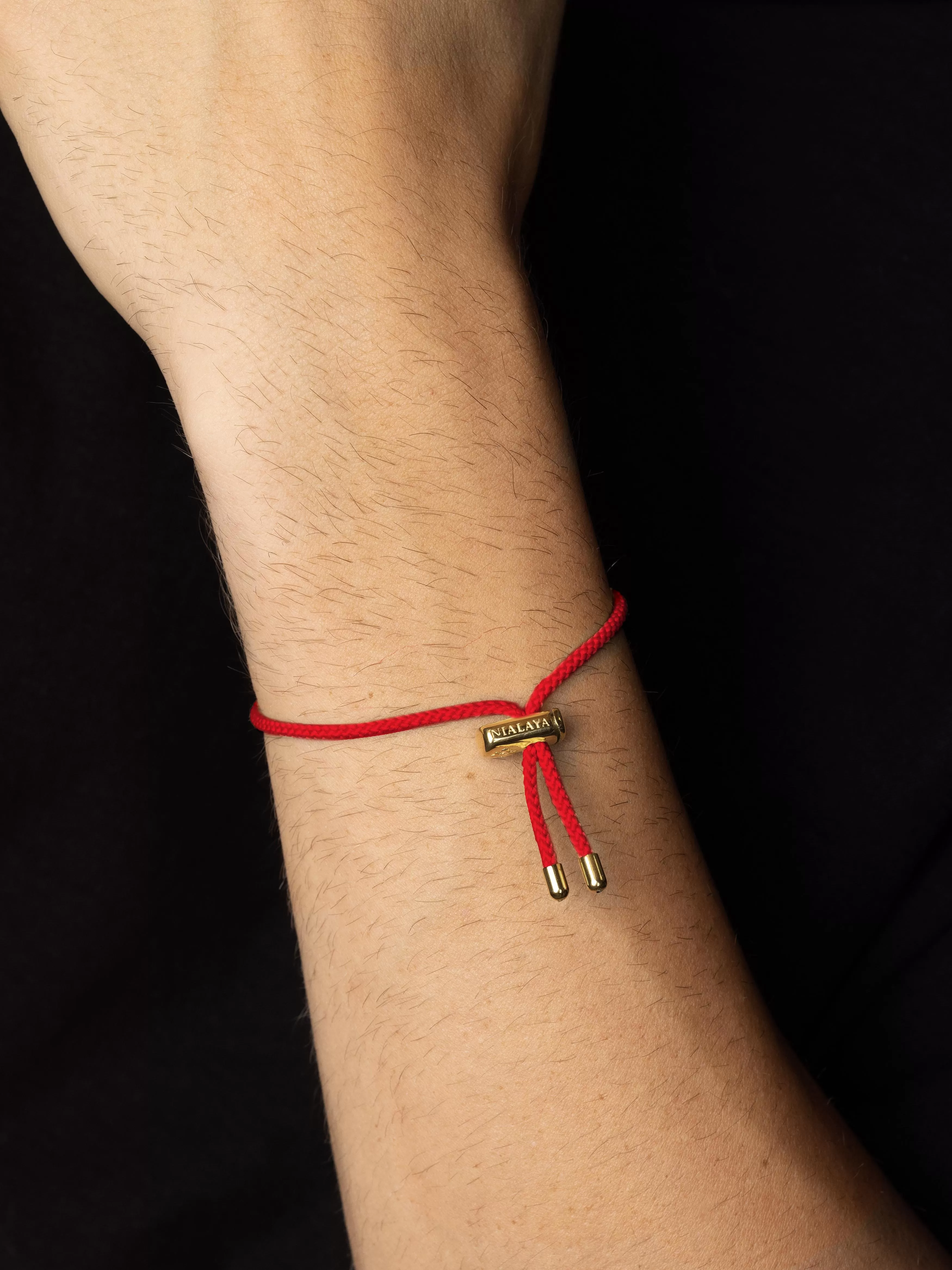 Men's Red String Bracelet with Adjustable Gold Lock