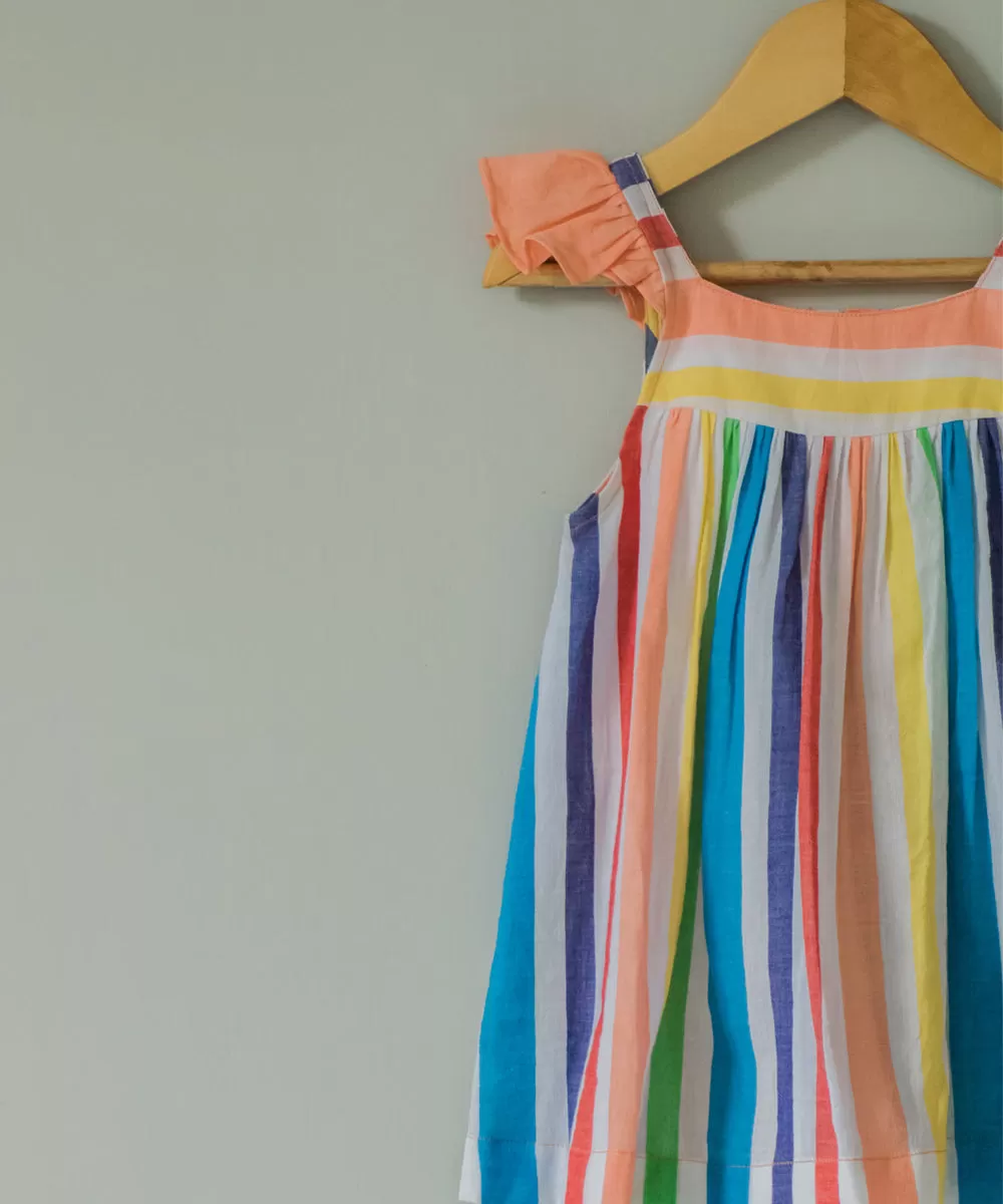 Multicolor handwoven cotton rainbow julibox neck dress