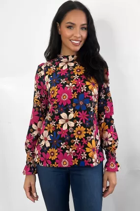 Multicolour Large Floral Print Neck Tie Blouse