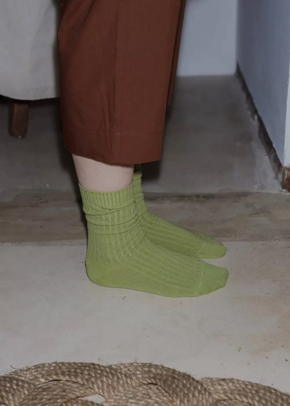 Mun Green Rib Ankle Socks