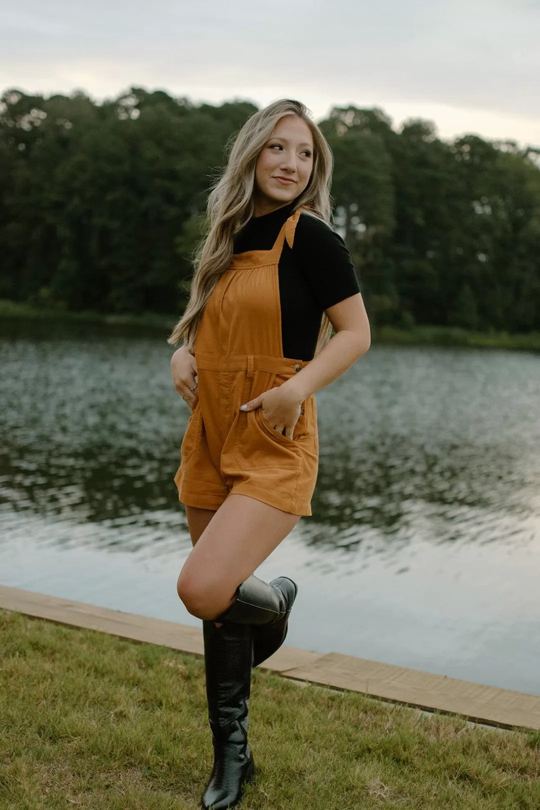 Mustard Corduroy Overall Romper