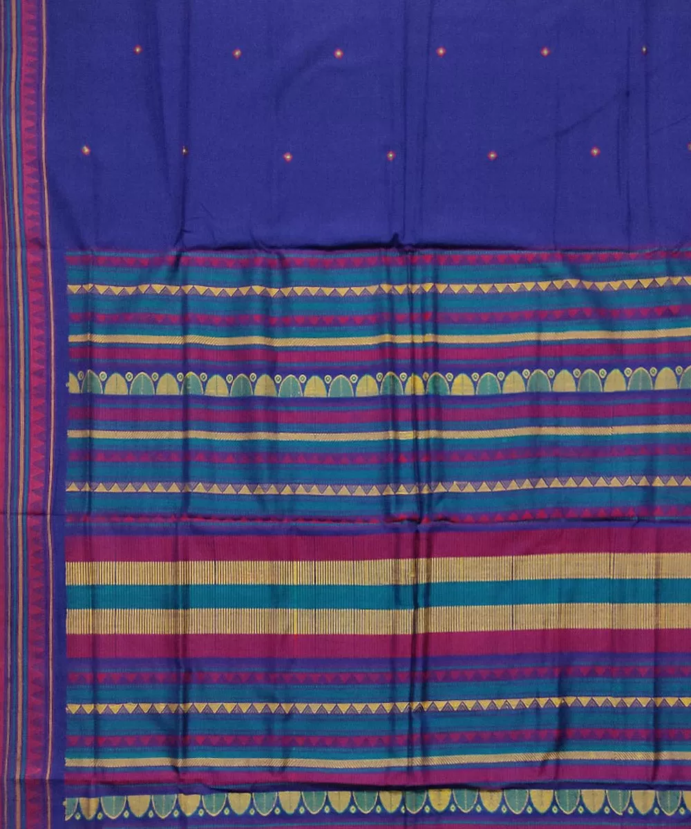 Navy blue red cotton handloom dongoria saree