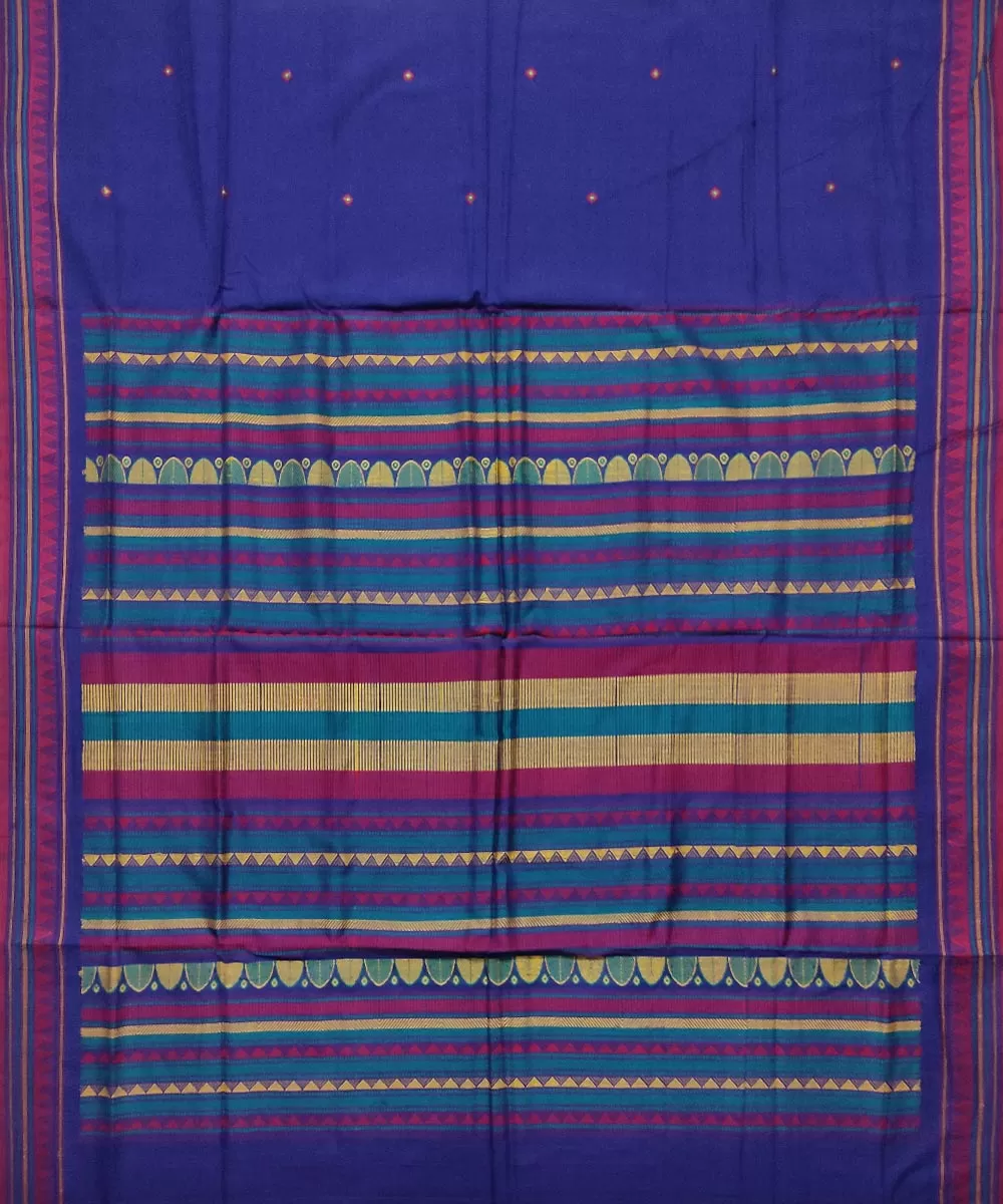 Navy blue red cotton handloom dongoria saree