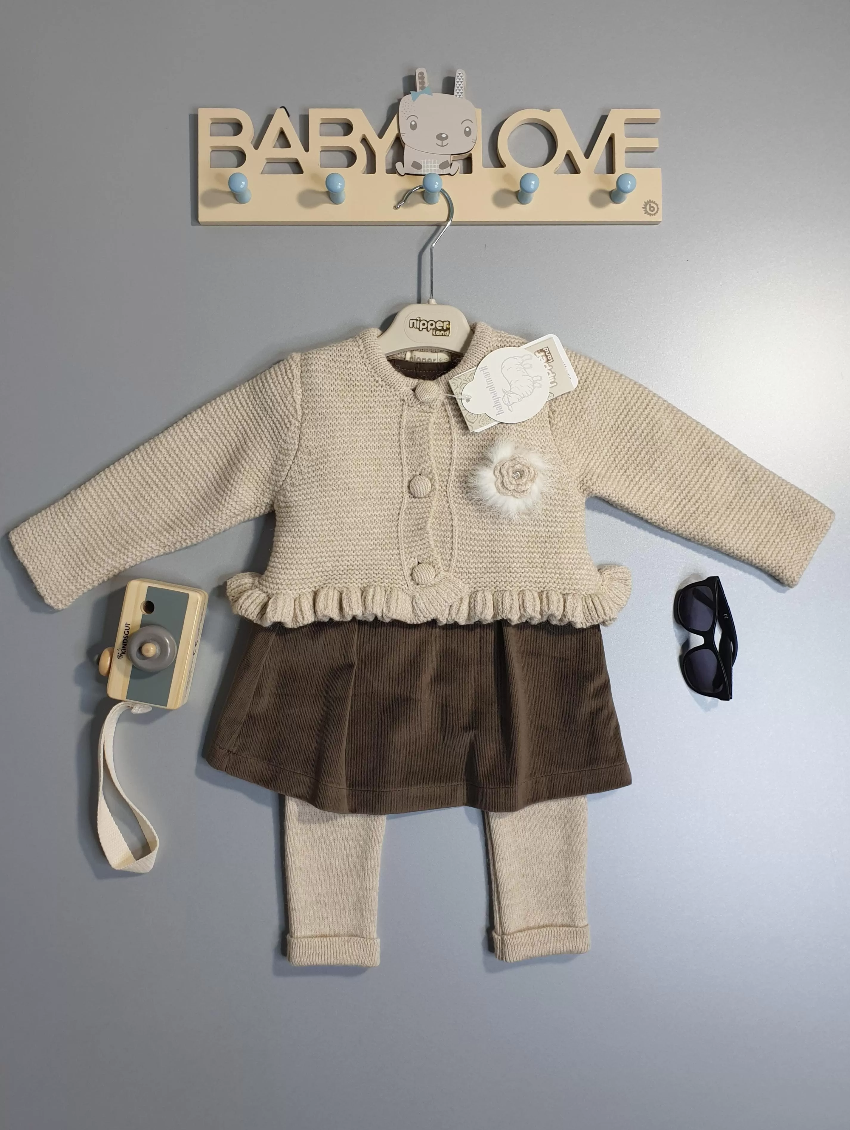 Nipperland baby set 3 tlg.-Strickjacke Samtkleid Strickhose 12-18 Monat (80-86) -6466