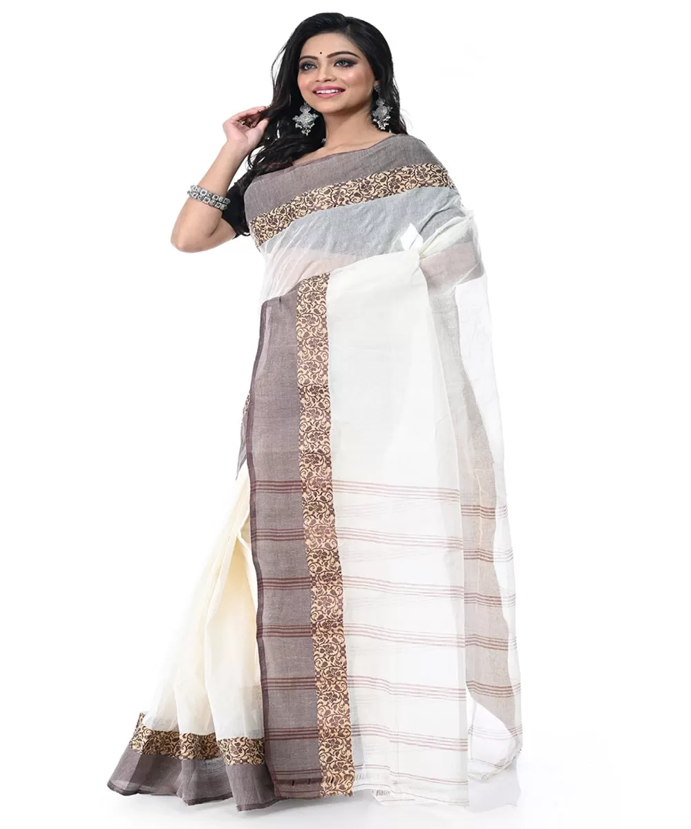 Offwhite grey handwoven tangail cotton saree