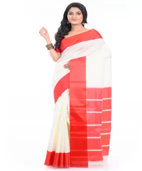 Offwhite red garad silk handwoven saree