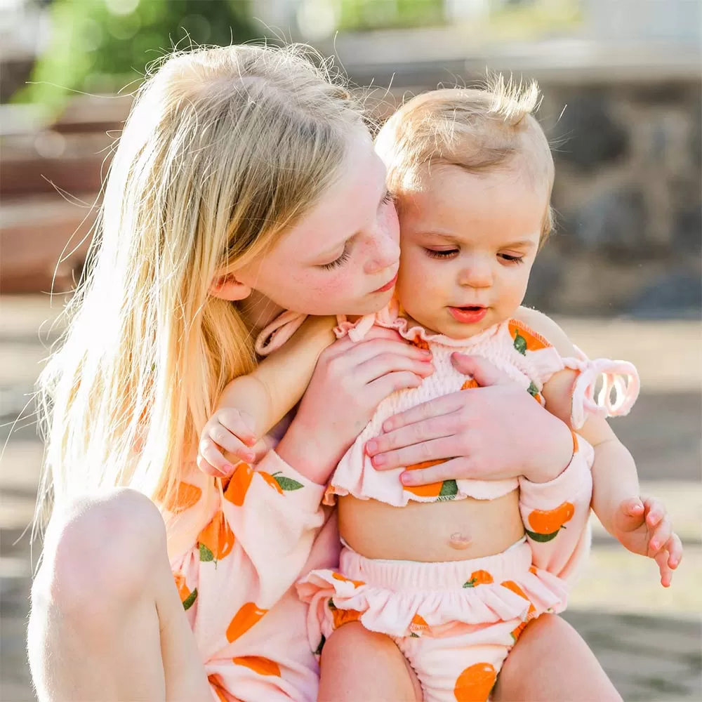 oh baby! Sunsuit Set Terry - Oranges Print - Pale Pink