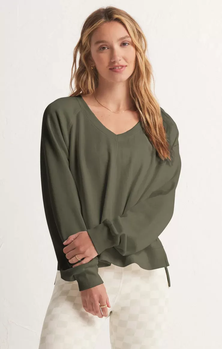 Open Back Sweatshirt -  Olive Crush