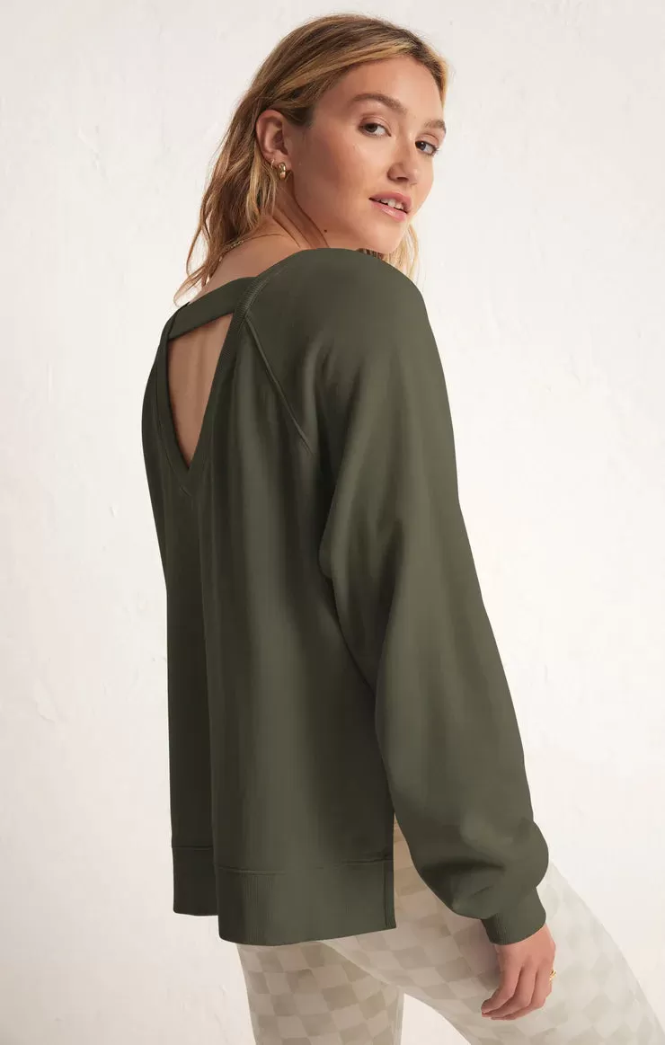 Open Back Sweatshirt -  Olive Crush