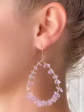 Oval Chip Beaded Earrings - Purple