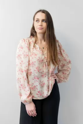 Poetic Ivory Rose Blouson Sleeve Top