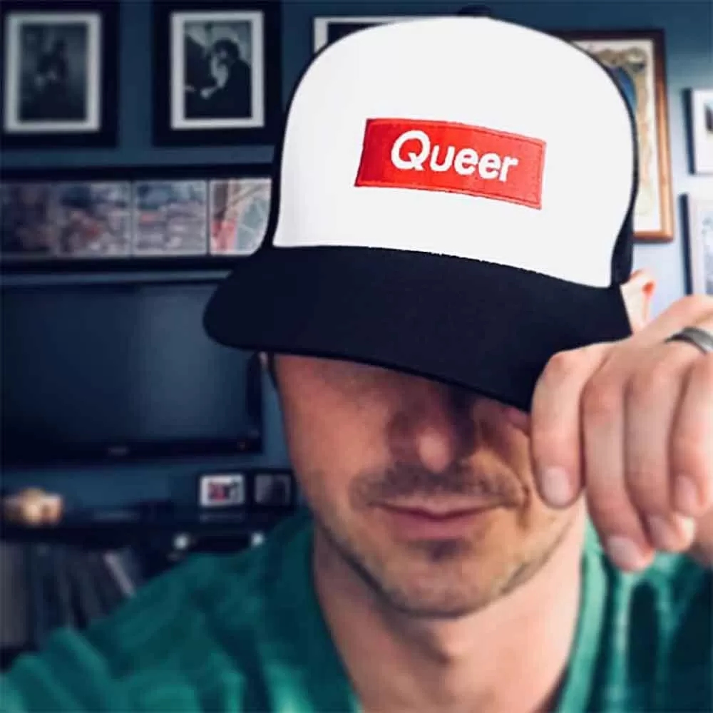 Queer Trucker Mesh Snapback Hat supporting The Trevor Project