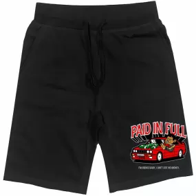 RED PAID : Black Cotton Terry Fleece Shorts