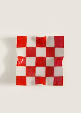 Red XS Checked Handkerchief Dish