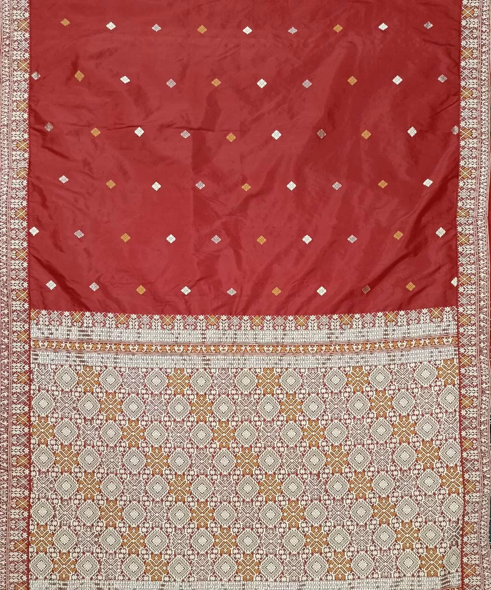 Red yellow silk handloom assam saree