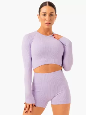 Rib Seamless Long Sleeve Top - Lavender Marl