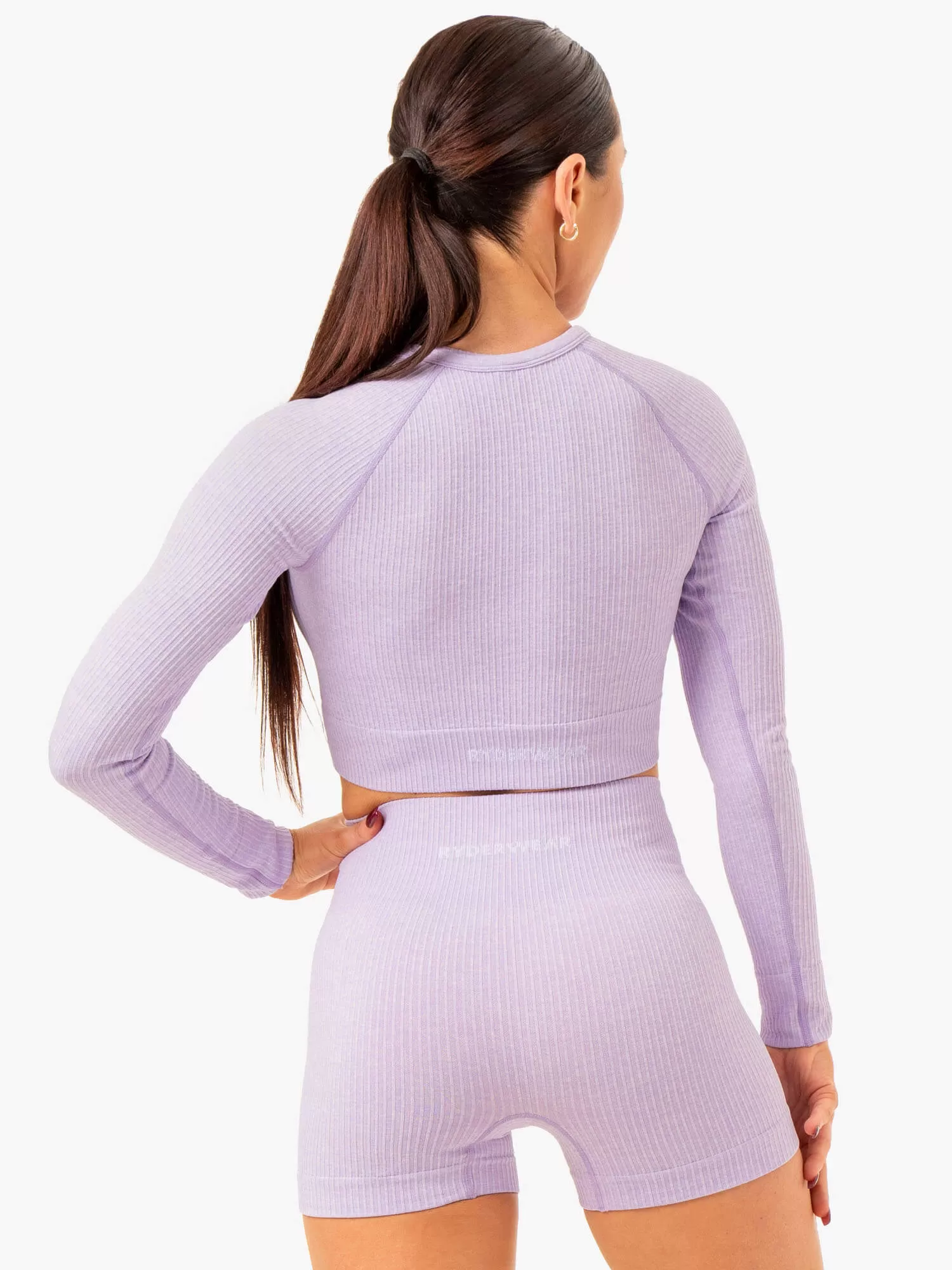 Rib Seamless Long Sleeve Top - Lavender Marl