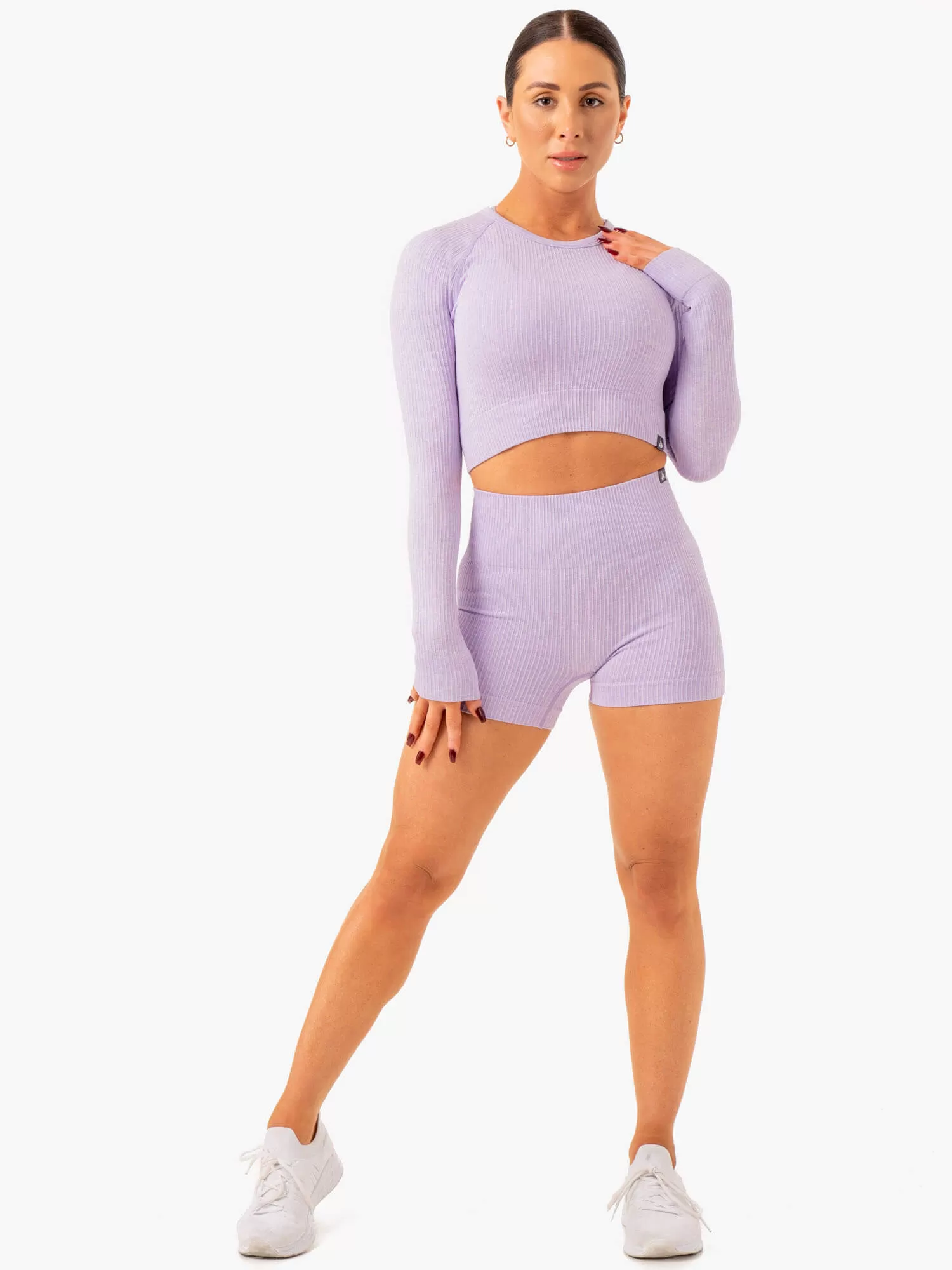 Rib Seamless Long Sleeve Top - Lavender Marl