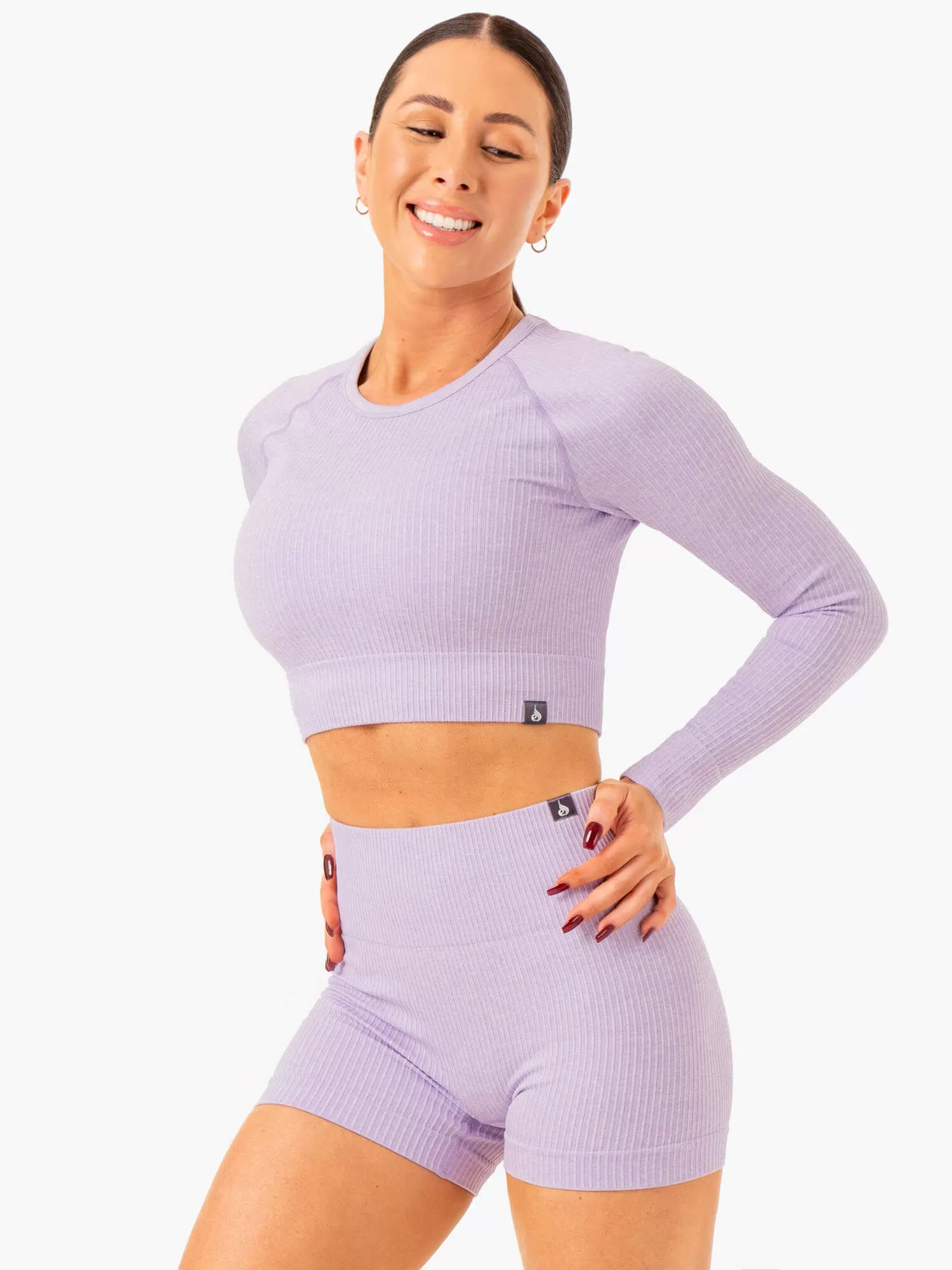 Rib Seamless Long Sleeve Top - Lavender Marl