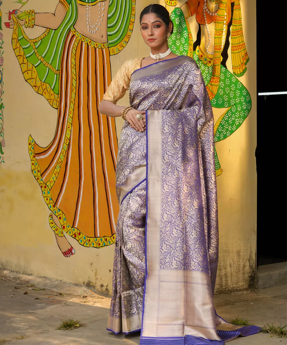 Royal blue handwoven silk banarasi saree