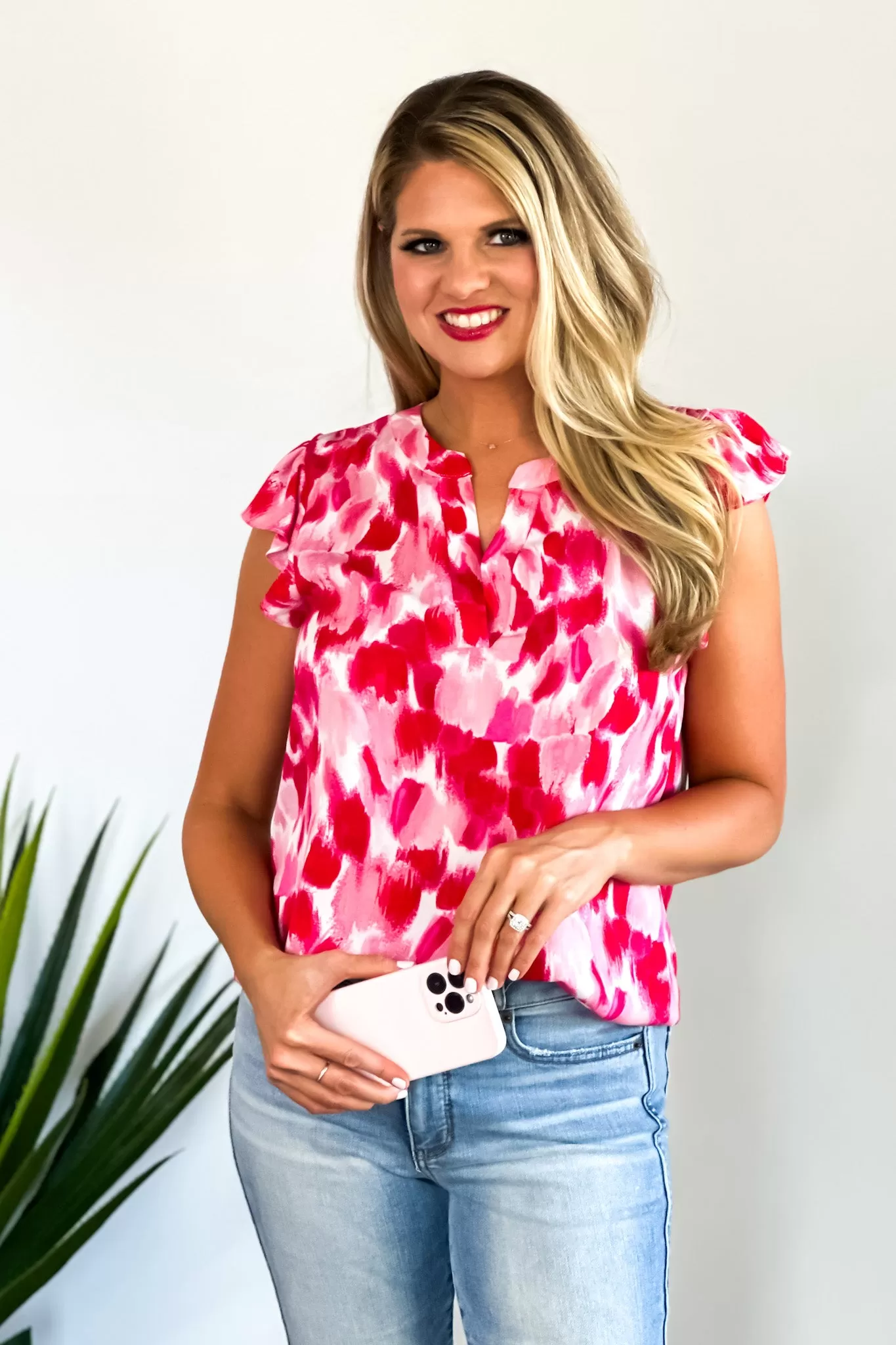 Sammie V Neck Blouse : Red/Pink