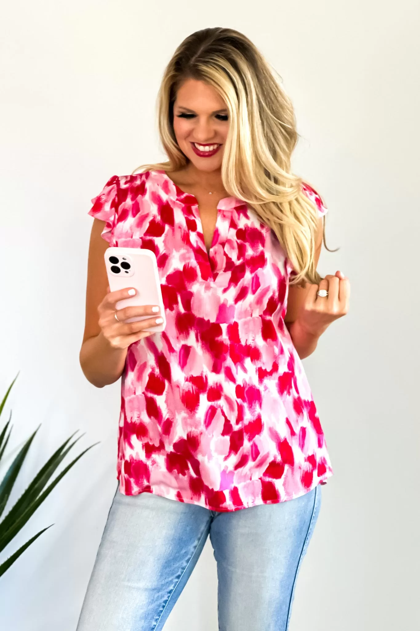 Sammie V Neck Blouse : Red/Pink