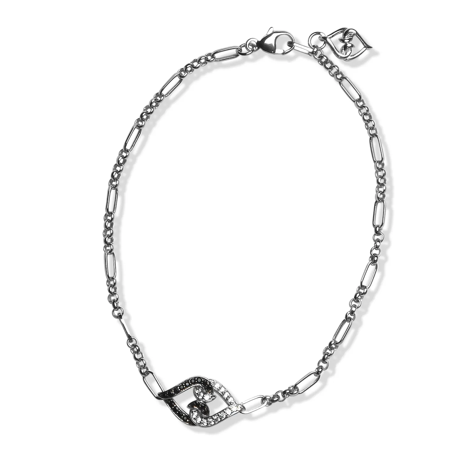 Sterling Silver White & Black Sapphire Link Bracelet