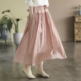 Summer Solid Cotton LInen Retro A-Line Pleated Skirts