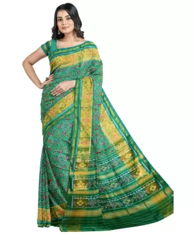 Teal green yellow handloom patola silk saree