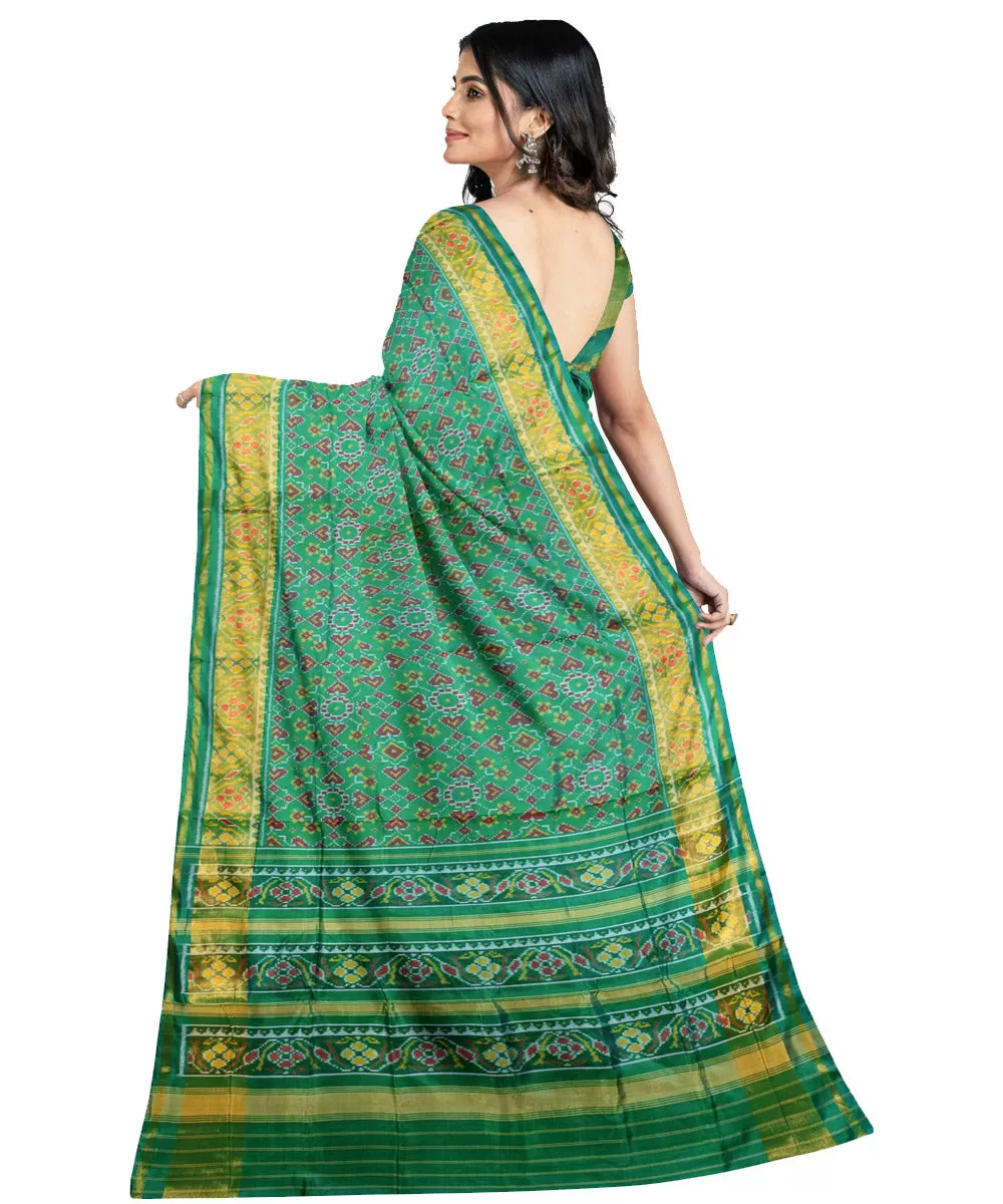 Teal green yellow handloom patola silk saree