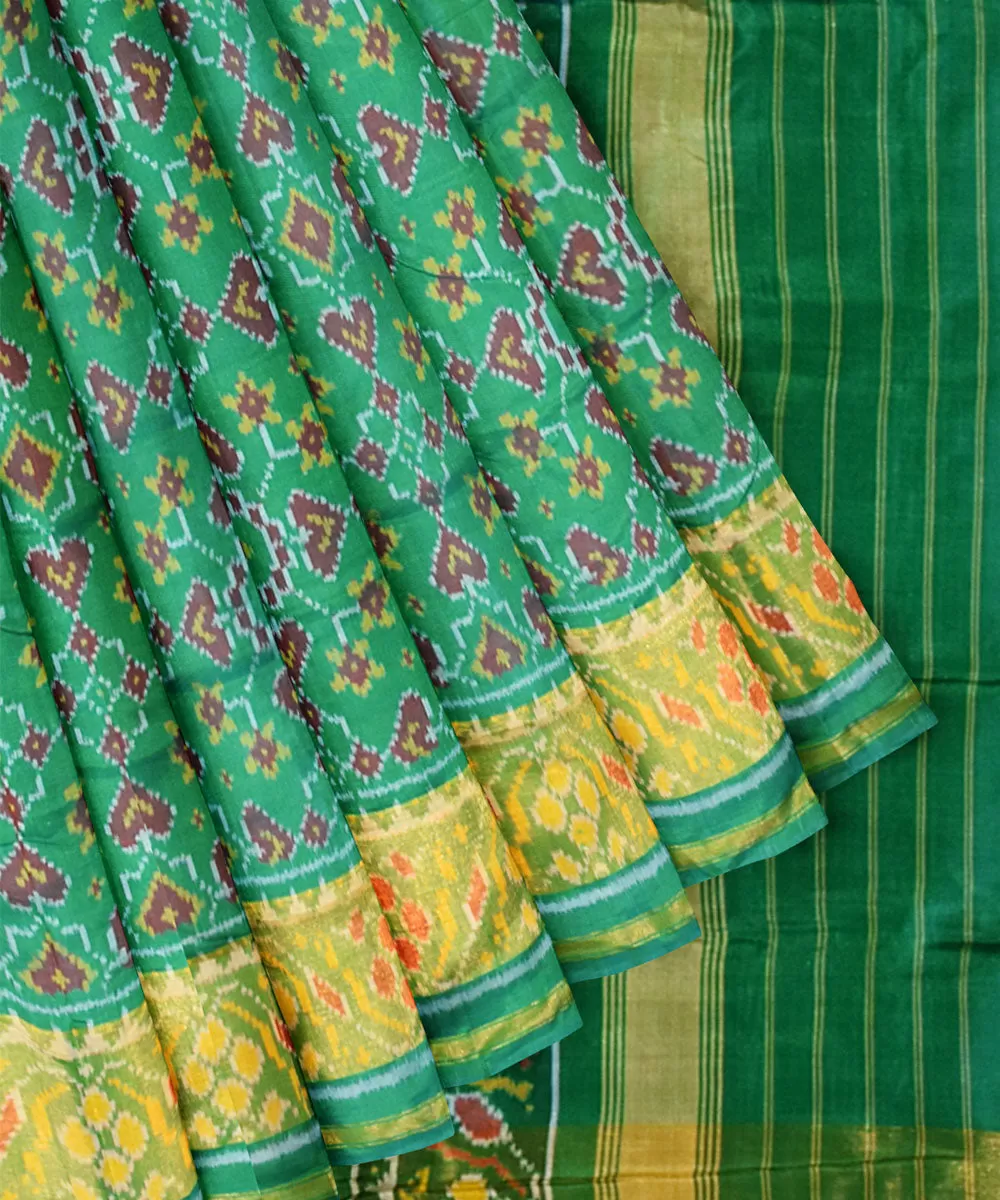 Teal green yellow handloom patola silk saree