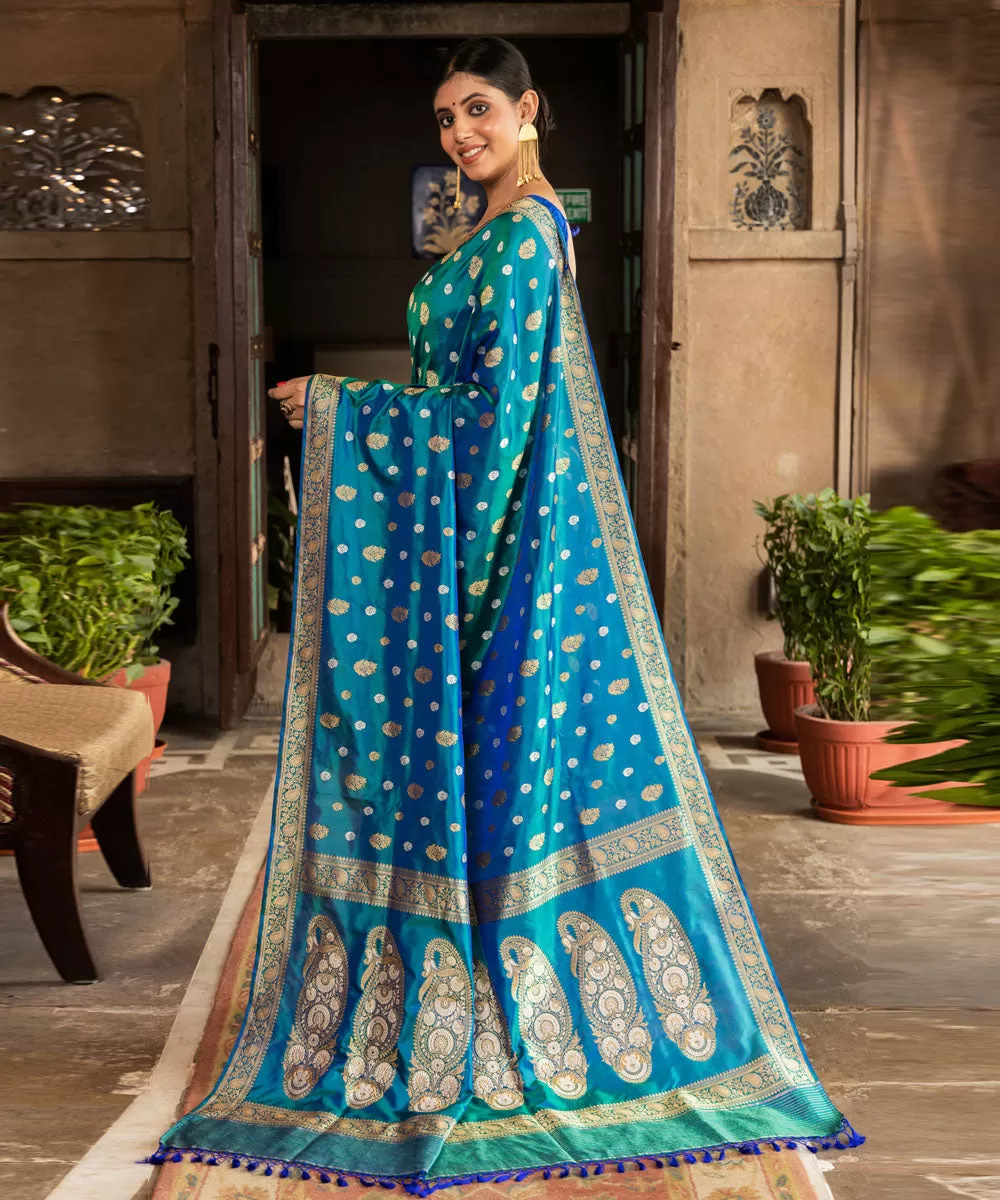 Teal silk handwoven banarasi saree