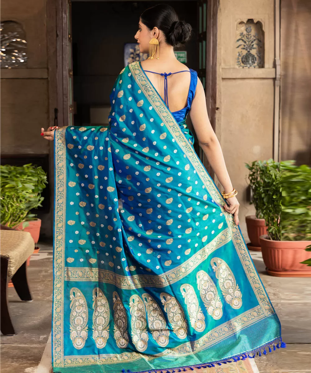 Teal silk handwoven banarasi saree