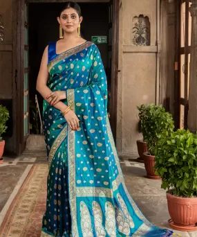 Teal silk handwoven banarasi saree