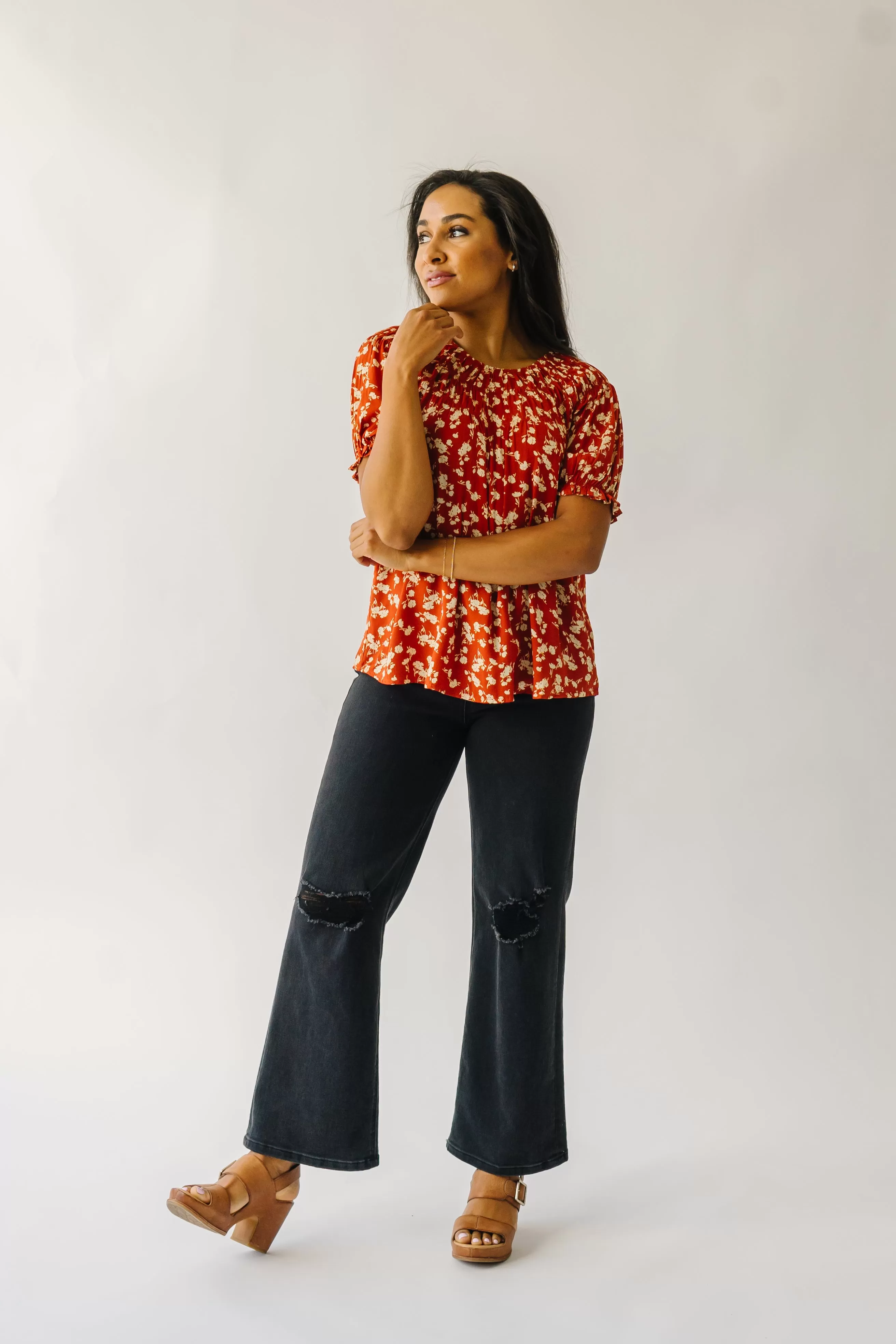 The Dumont Ruffle Sleeve Blouse in Rust Multi