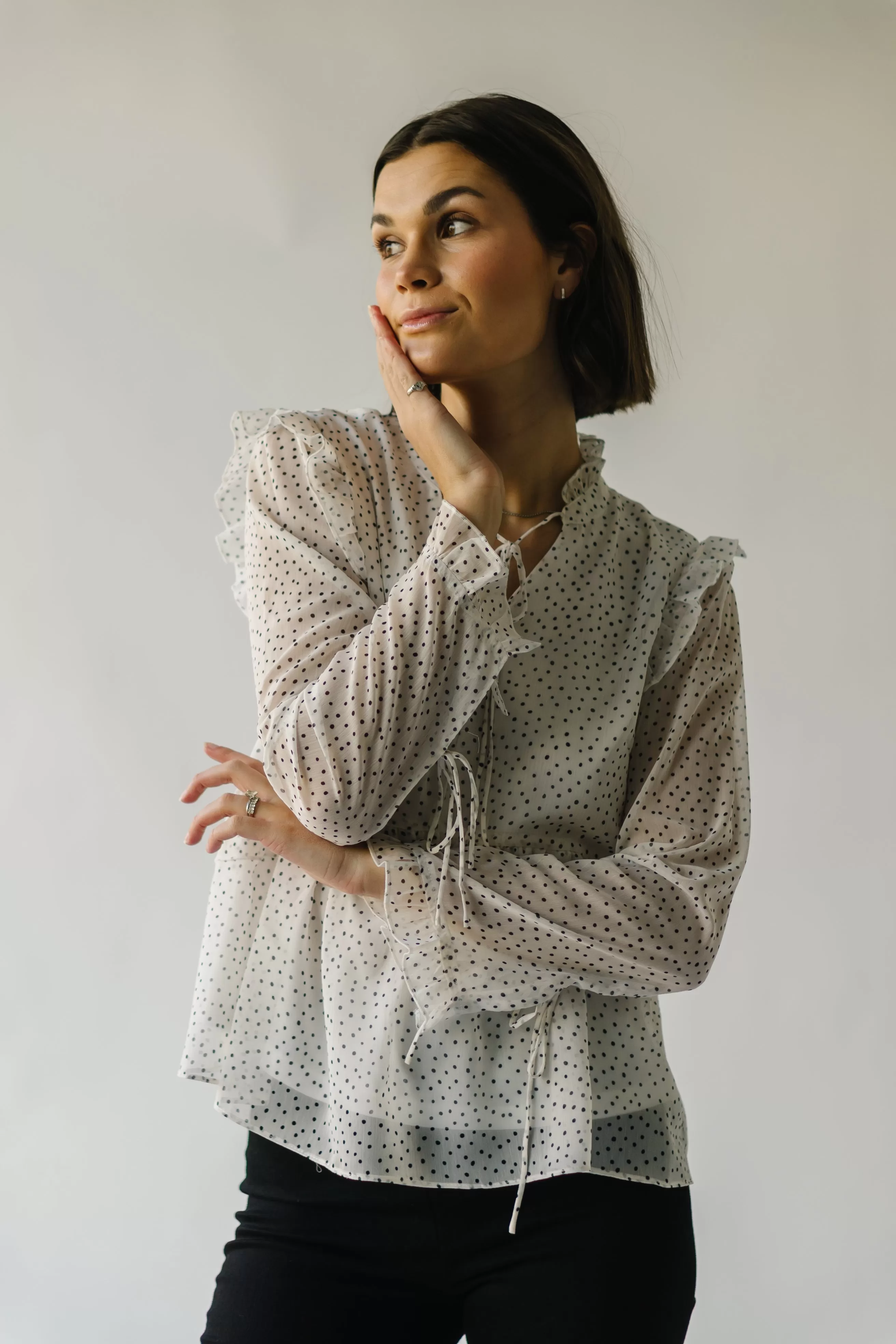 The Kittery Polka Dot Chiffon Blouse in Cream