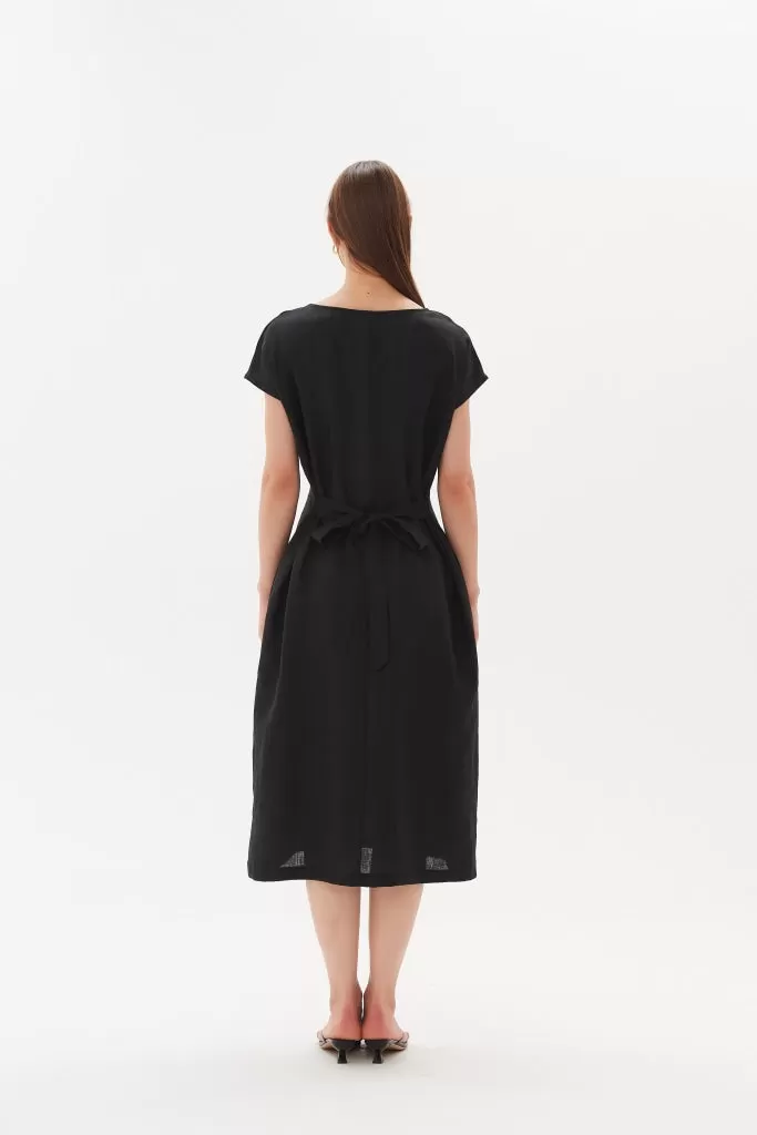 Tirelli - Tie Back Pleat Dress - Black