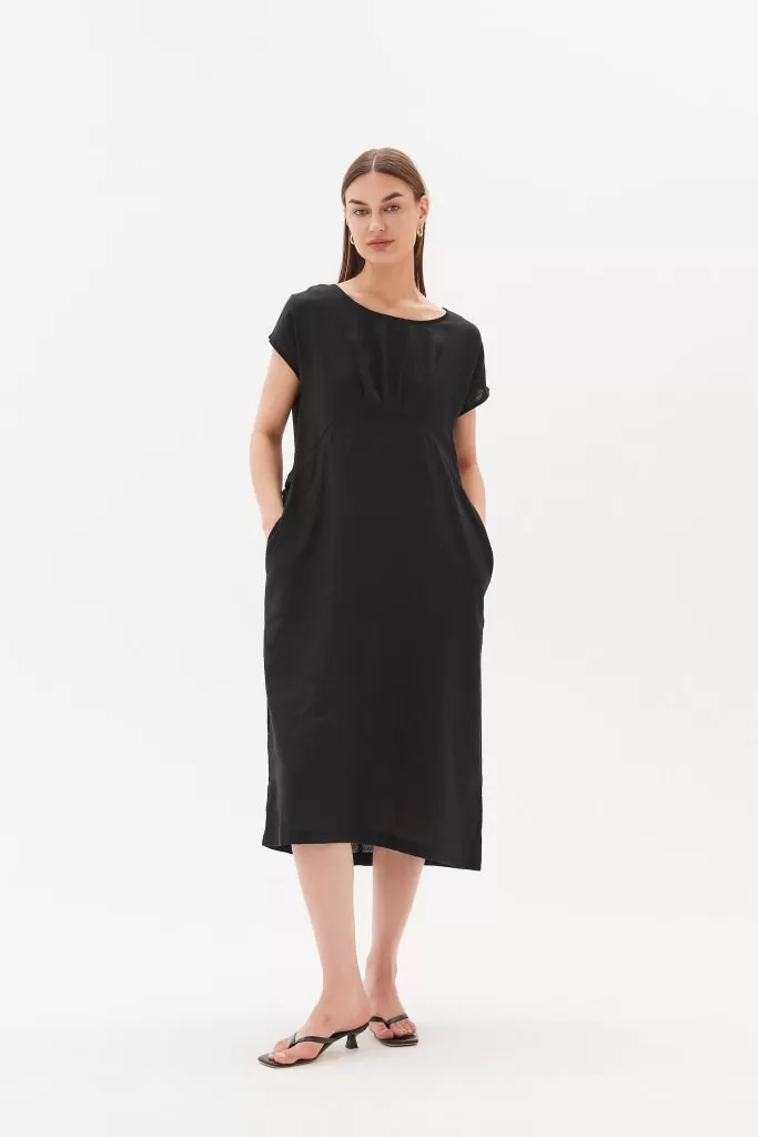 Tirelli - Tie Back Pleat Dress - Black