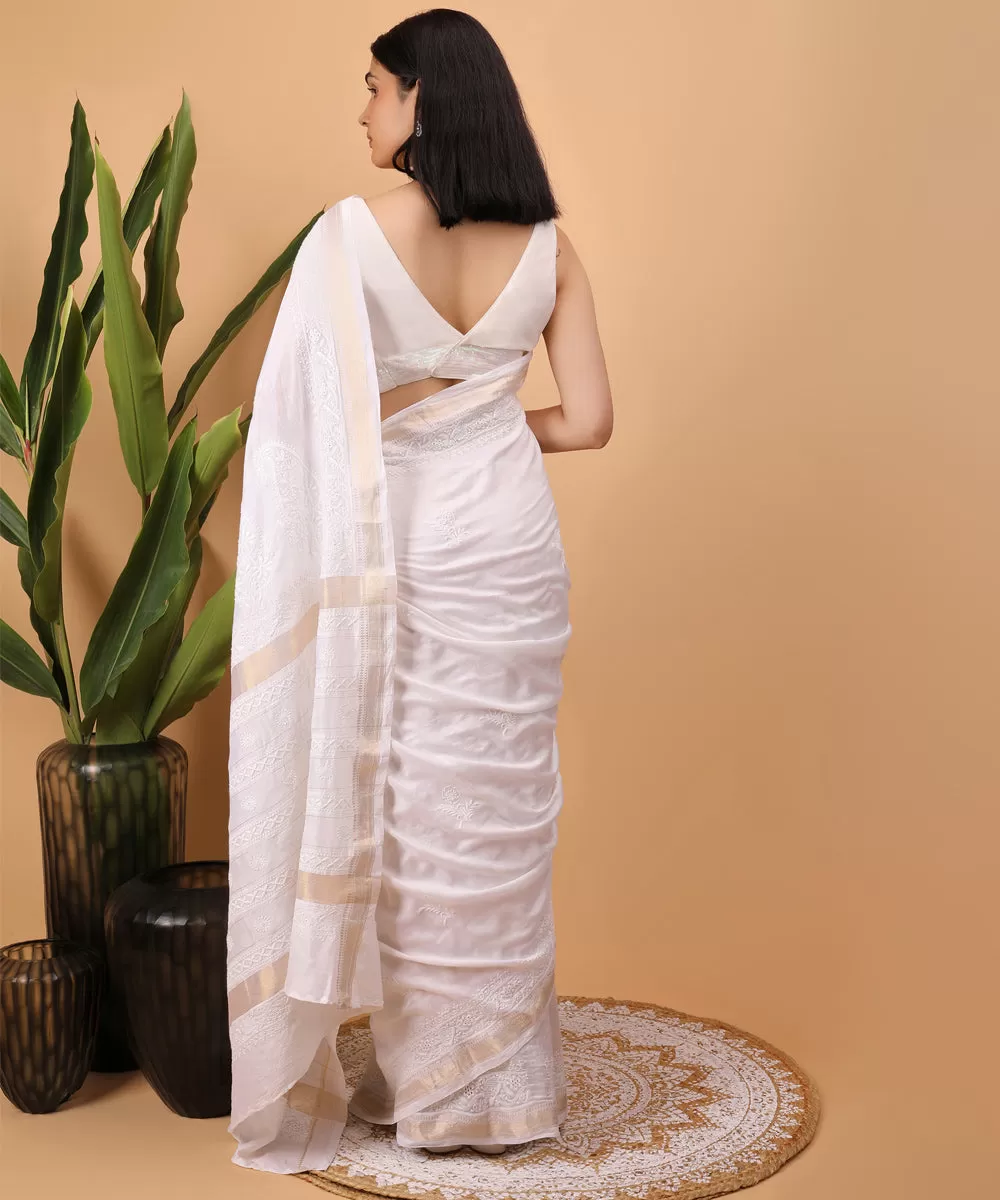 White white cotton handloom chikankari saree